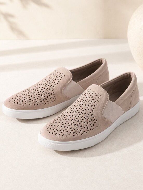 Vionic Shoes - Vionic Keke Slip-On Sneakers Cream Blush Perforated Suede Comfort Shoes Size 8